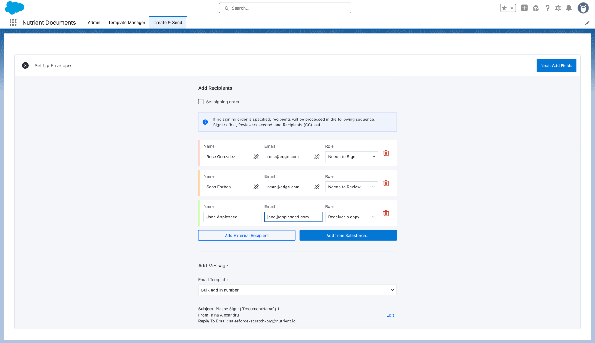 Setting up the envelope in Salesforce
