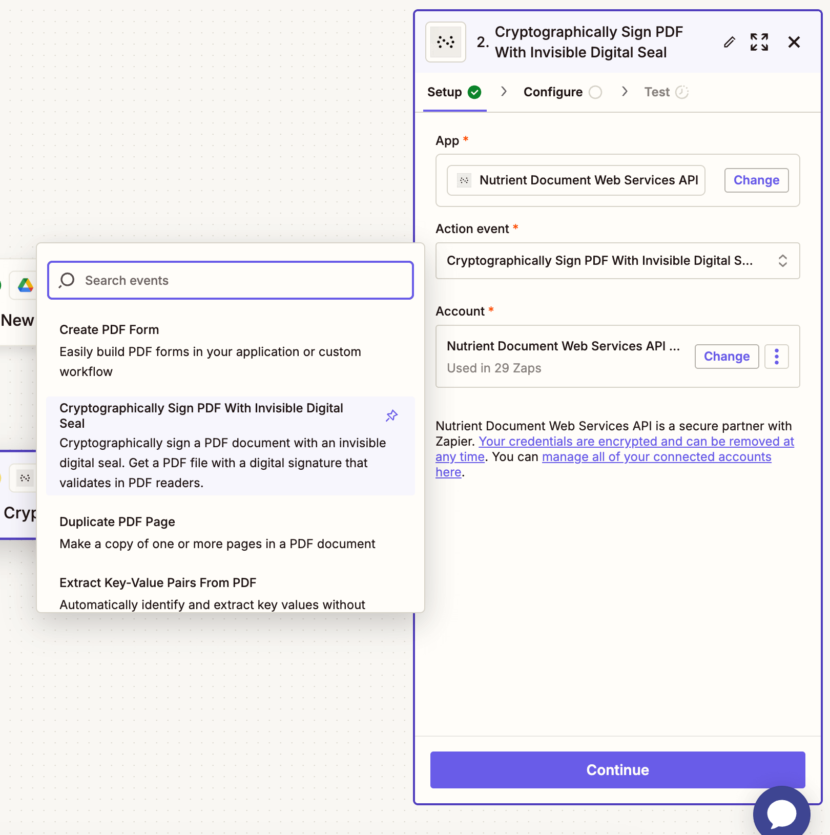 Choose the invisible signing action event
