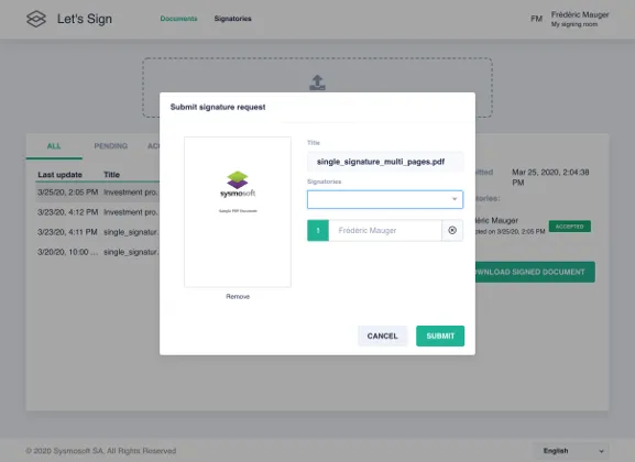 Screenshot of a signature request within the Let’s Sign app