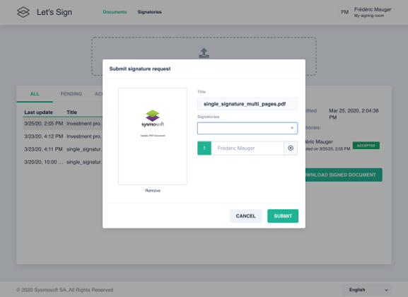 Screenshot of a signature request within the Let’s Sign app