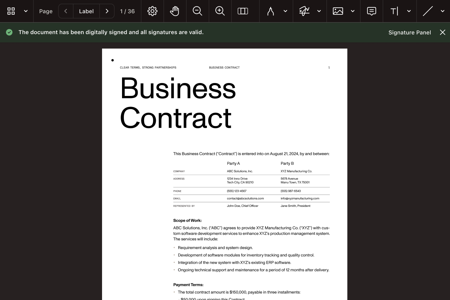 Signing digital signatures demo interface