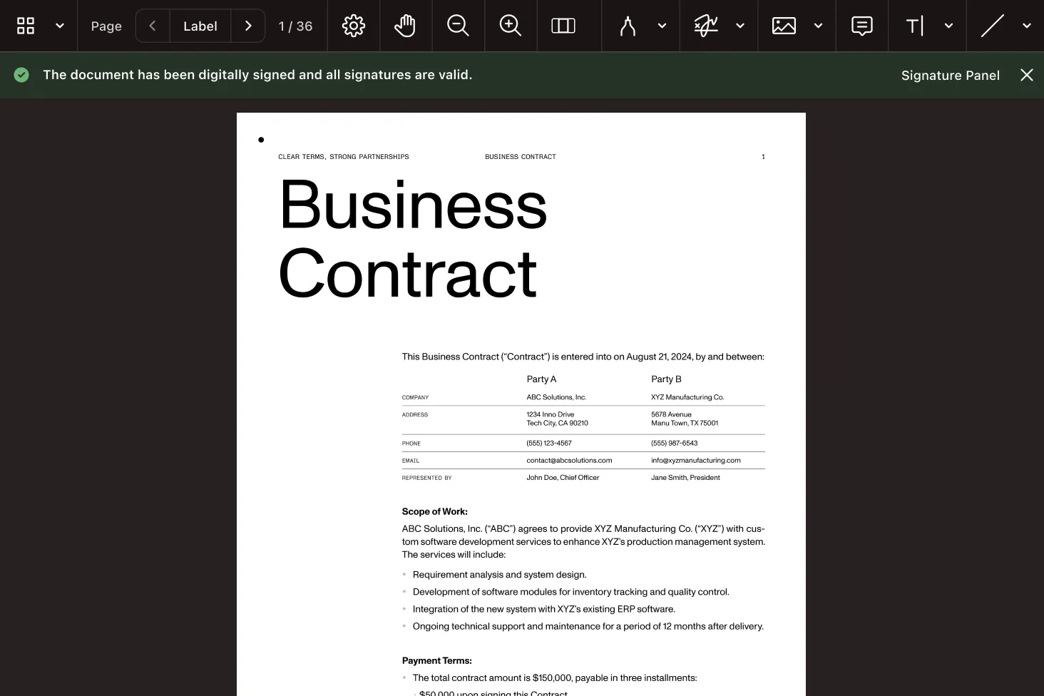 Signing digital signatures demo interface