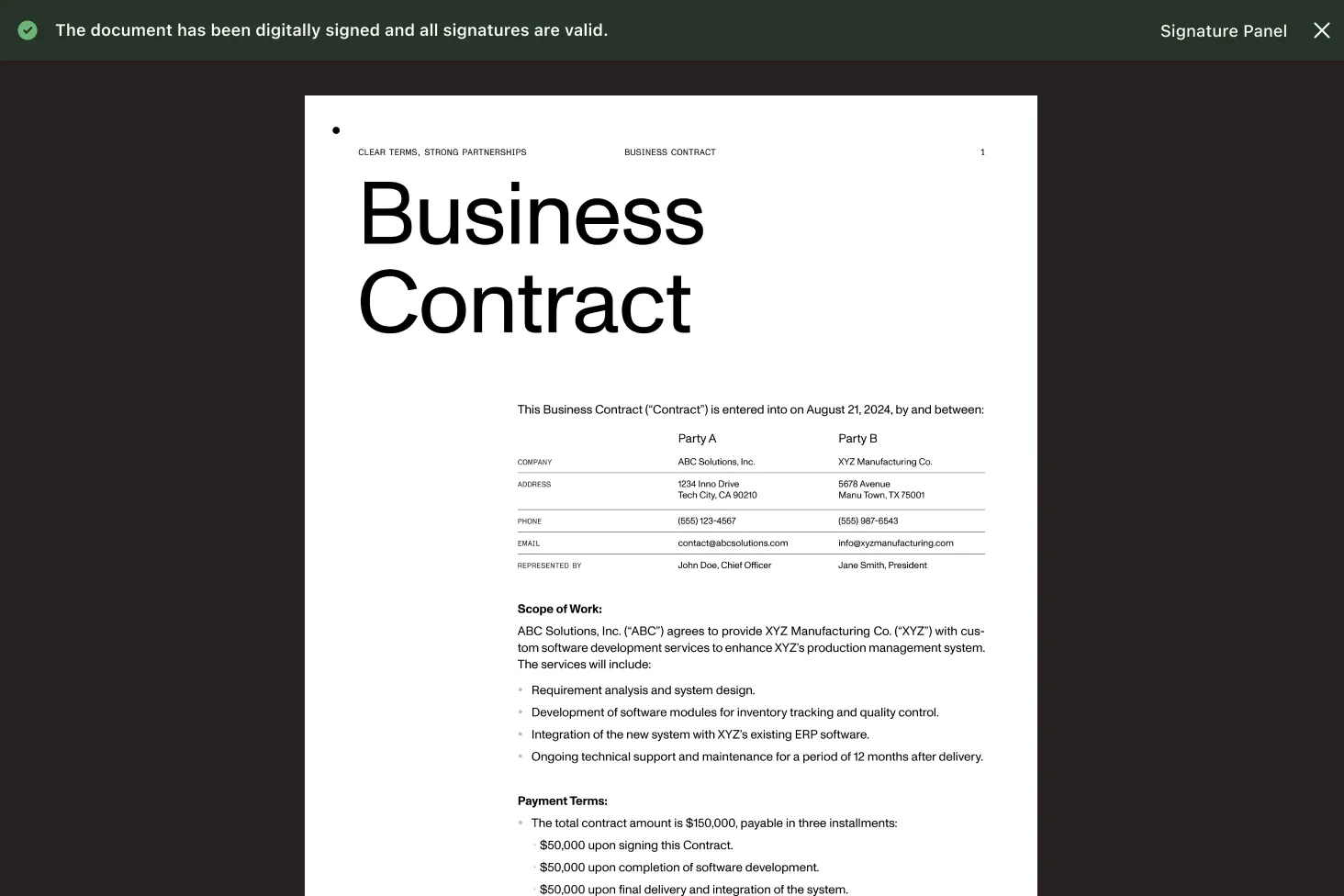 Illustration of digital signature on a PDF document