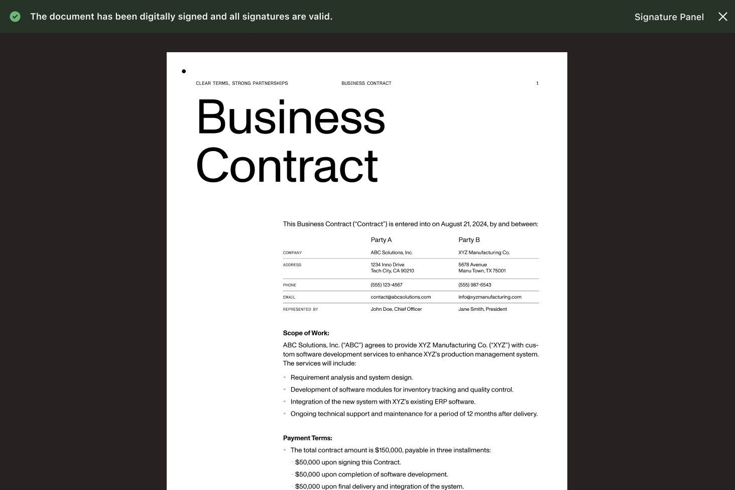 Illustration of digital signature on a PDF document