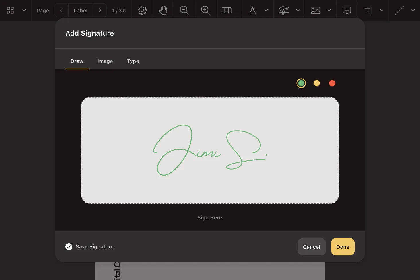 Electronic signatures user interface