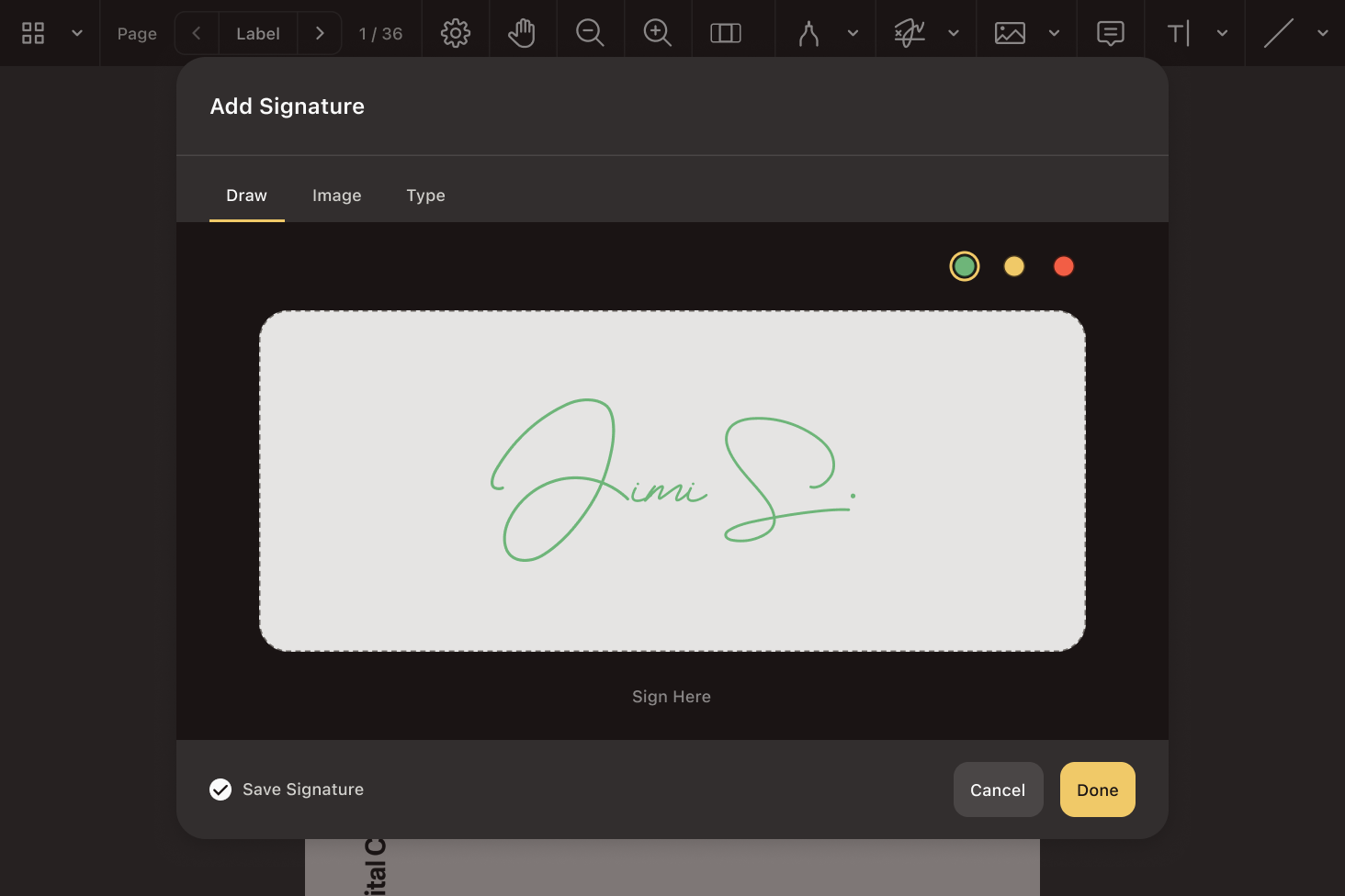 Electronic signatures user interface