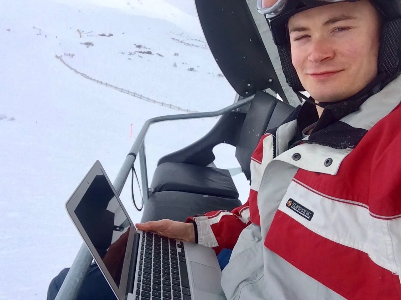 On a ski lift