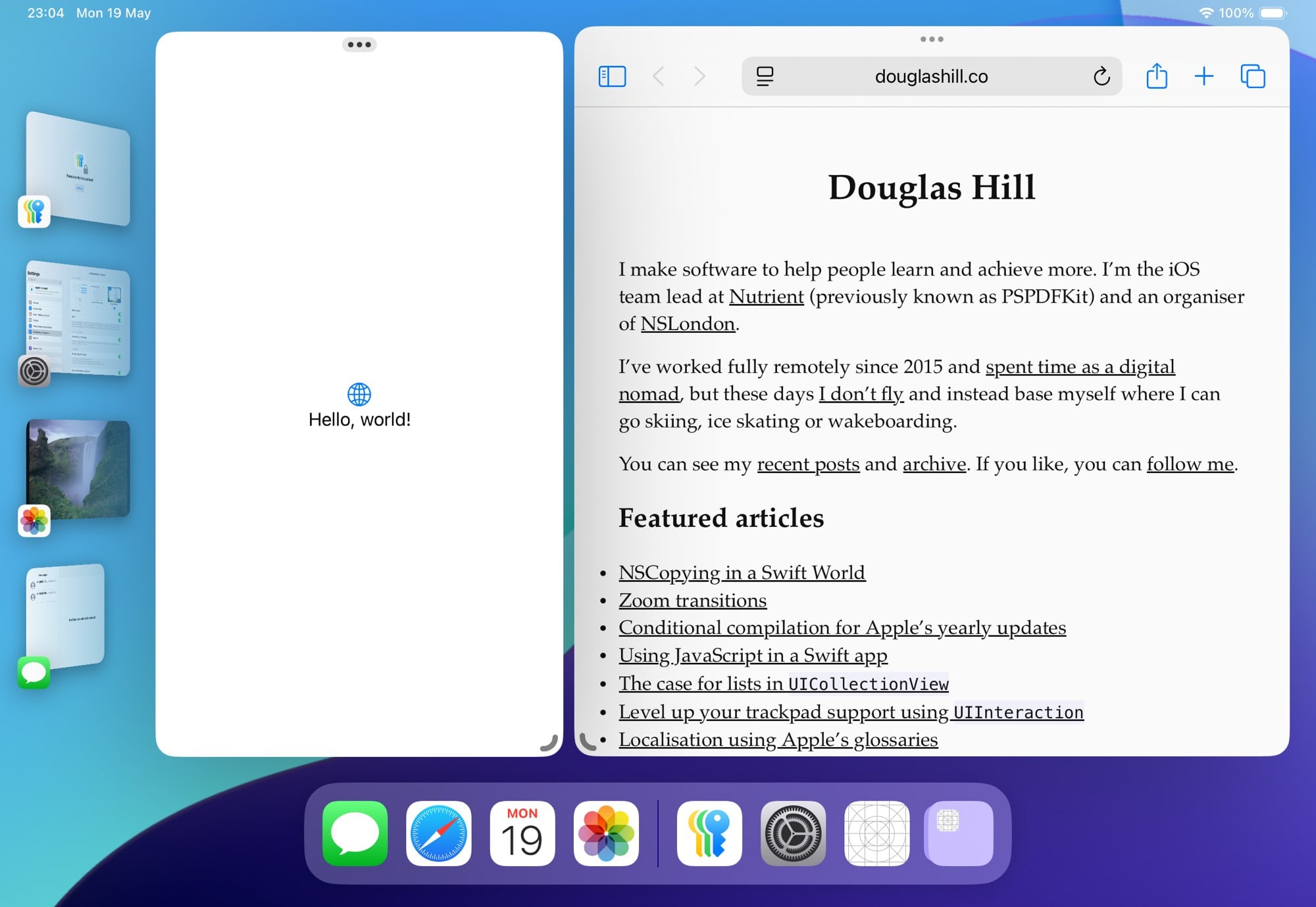 Screenshot showing iPhone app and Safari side-by-side with Stage Manager on iPad.
