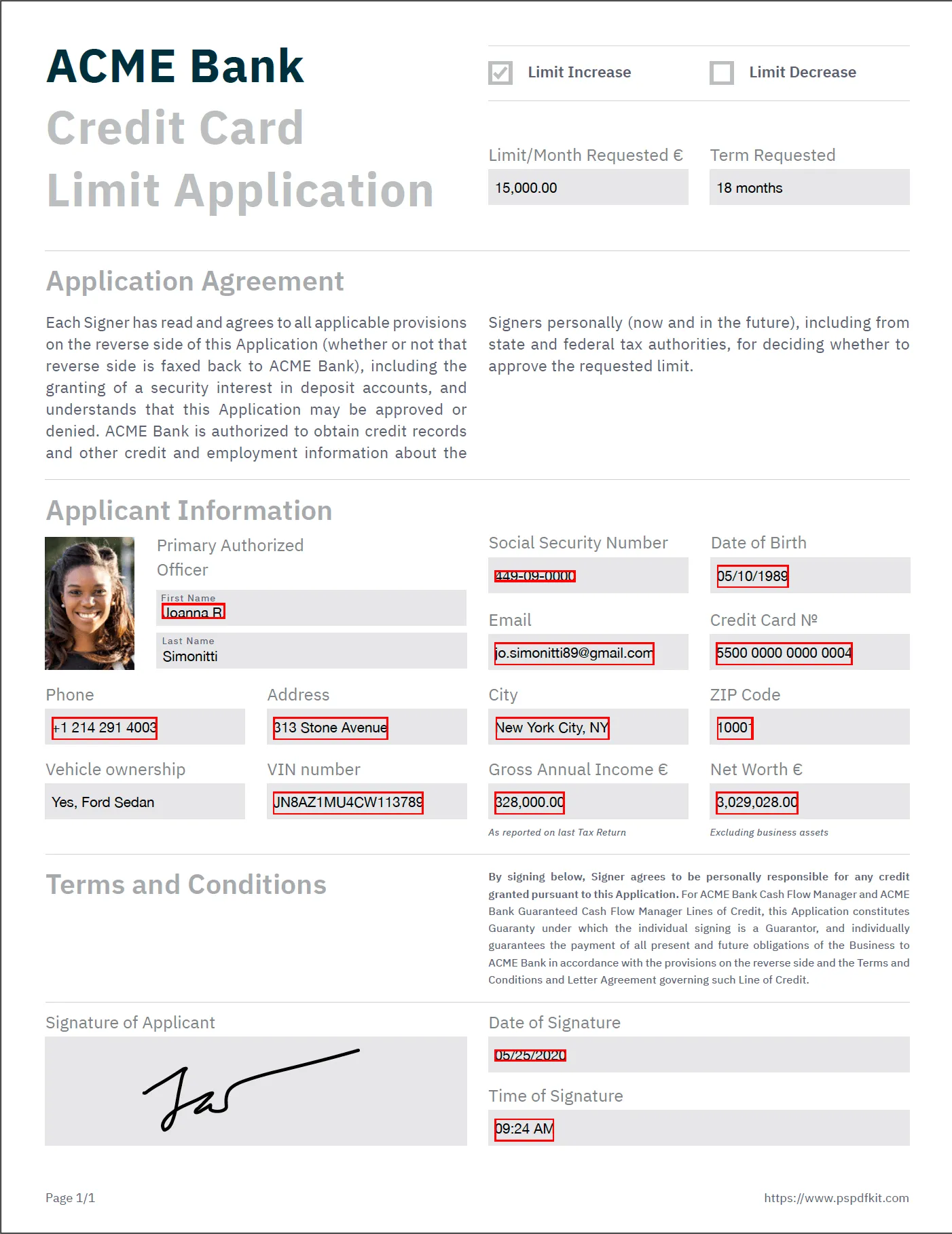 Document with redaction annotations for review