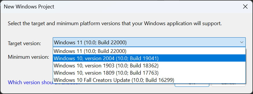Target version dialog