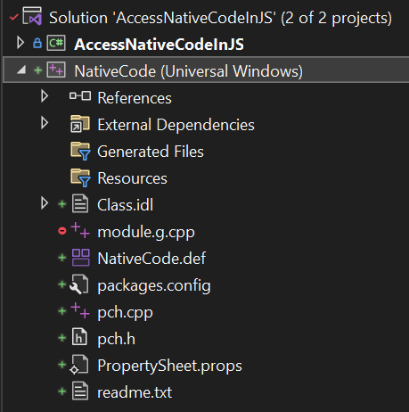 Solution tree after adding NativeCode project