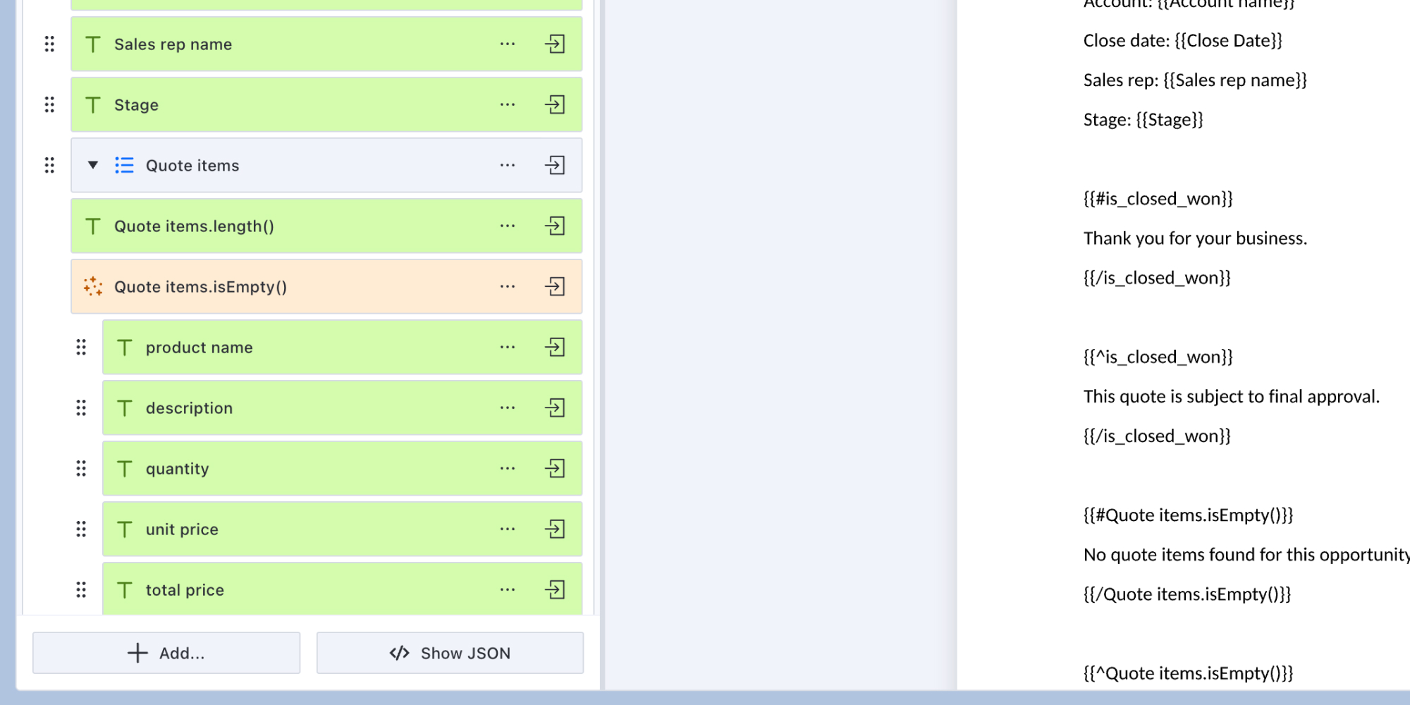 Collection with nested line-item fields and conditions
