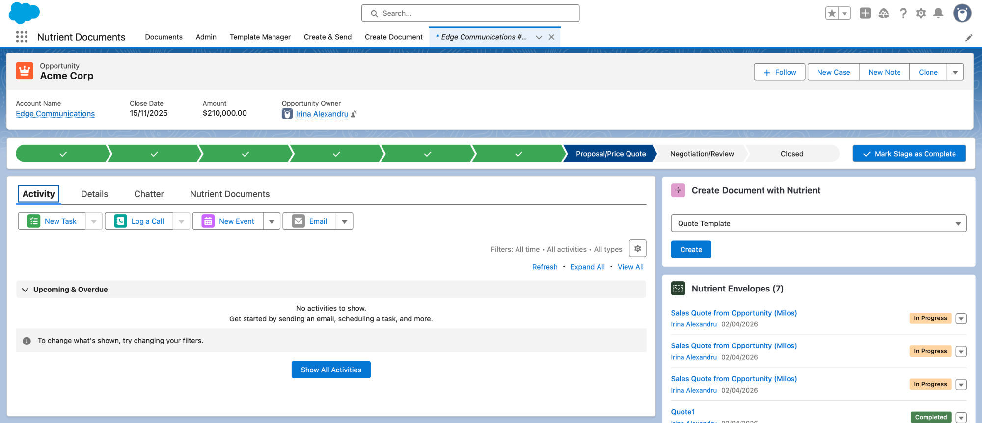 Opportunity page with Nutrient Documents widget