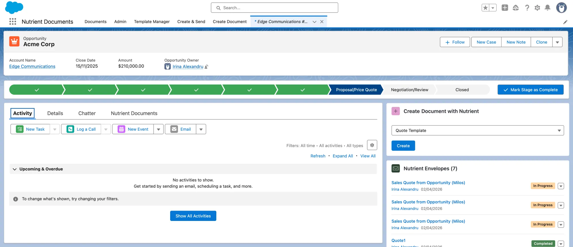 Opportunity page with Nutrient Documents widget