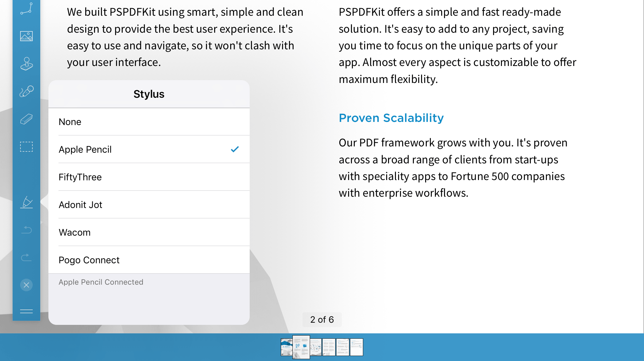 Stylus list: None, Apple Pencil, FiftyThree, Adonit Jot, Wacom, Pogo Connect