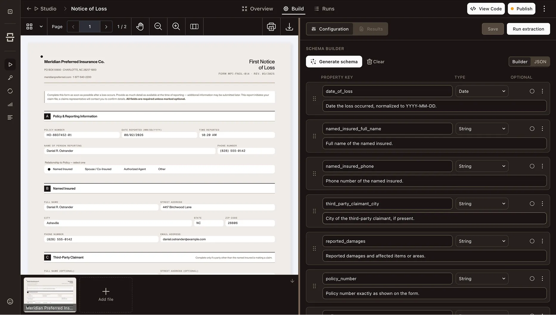 Submitting an insurance document to the Data Extraction API