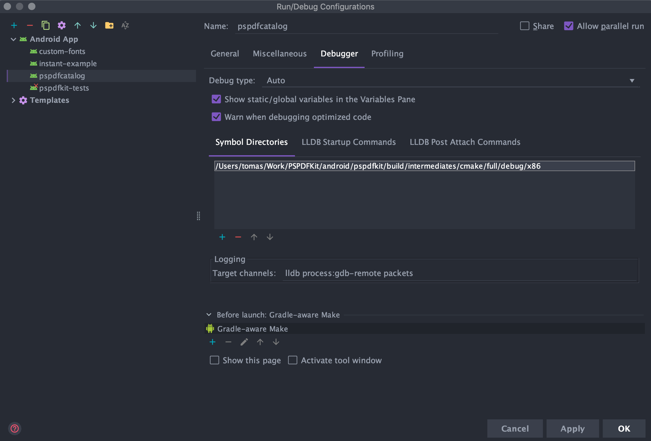 Android Studio debugger configuration