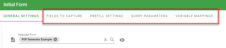 Form task configuration tabs
