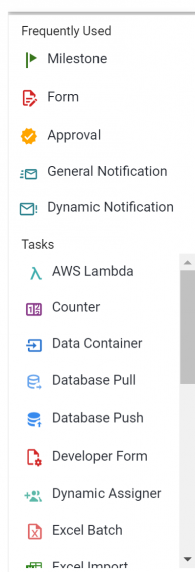 Tasks Menu in the Process Flow tab
