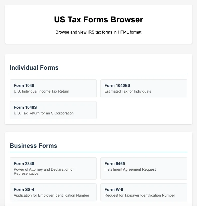 Tax Form App Landing Page
