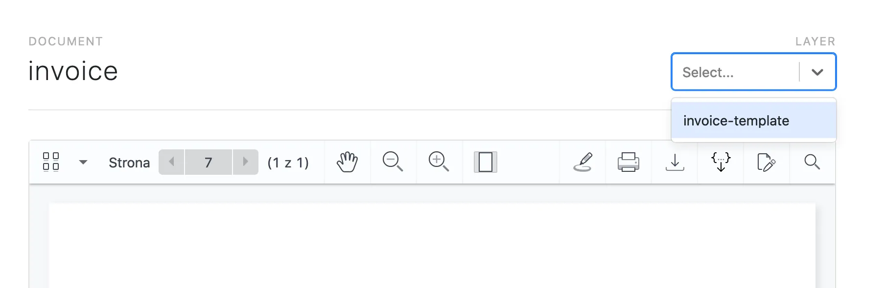 Template layer selection dropdown