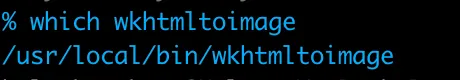 Terminal showing the path to wkhtmltoimage