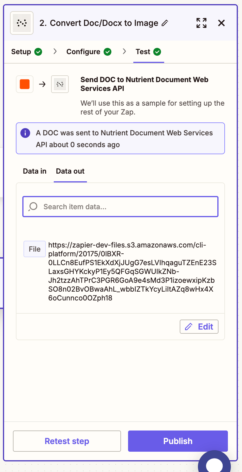 Test results confirming successful image conversion