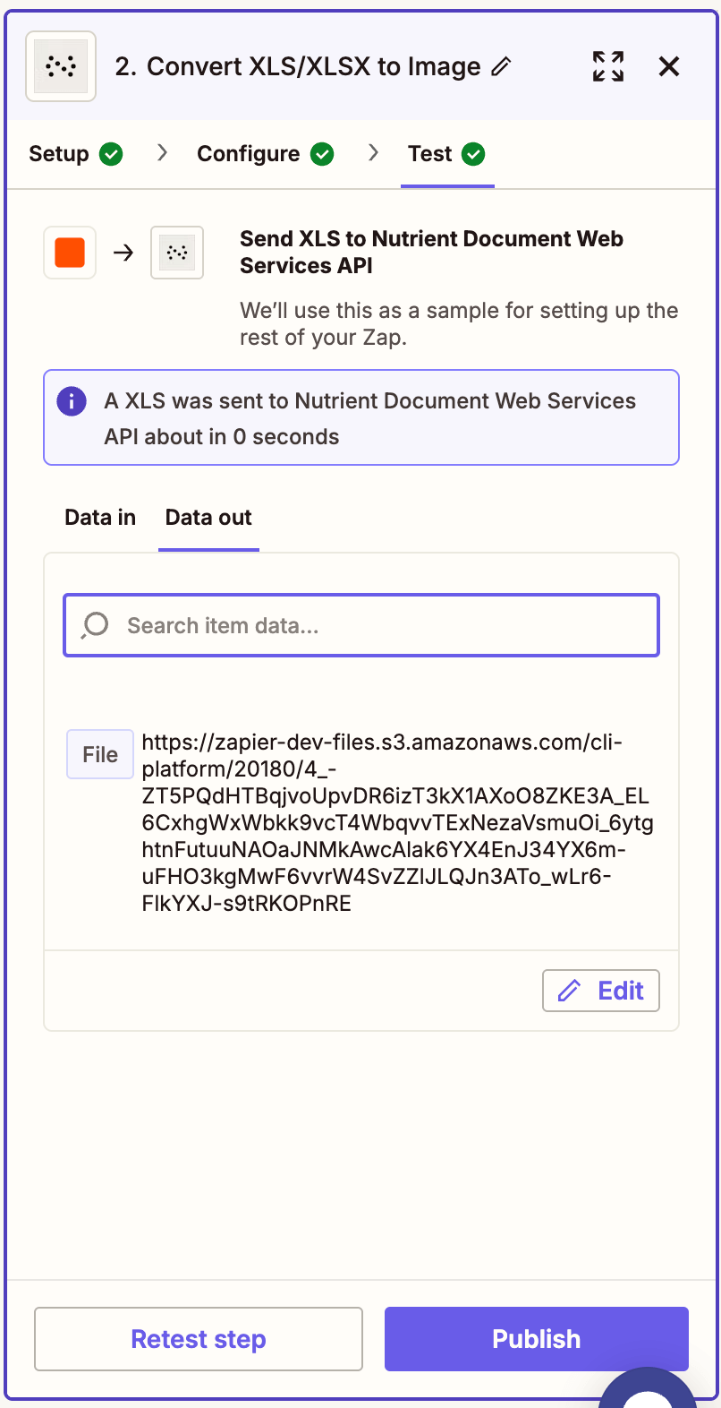 Test result confirming successful image conversion