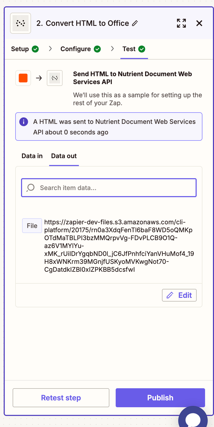 Test output from Nutrient conversion step