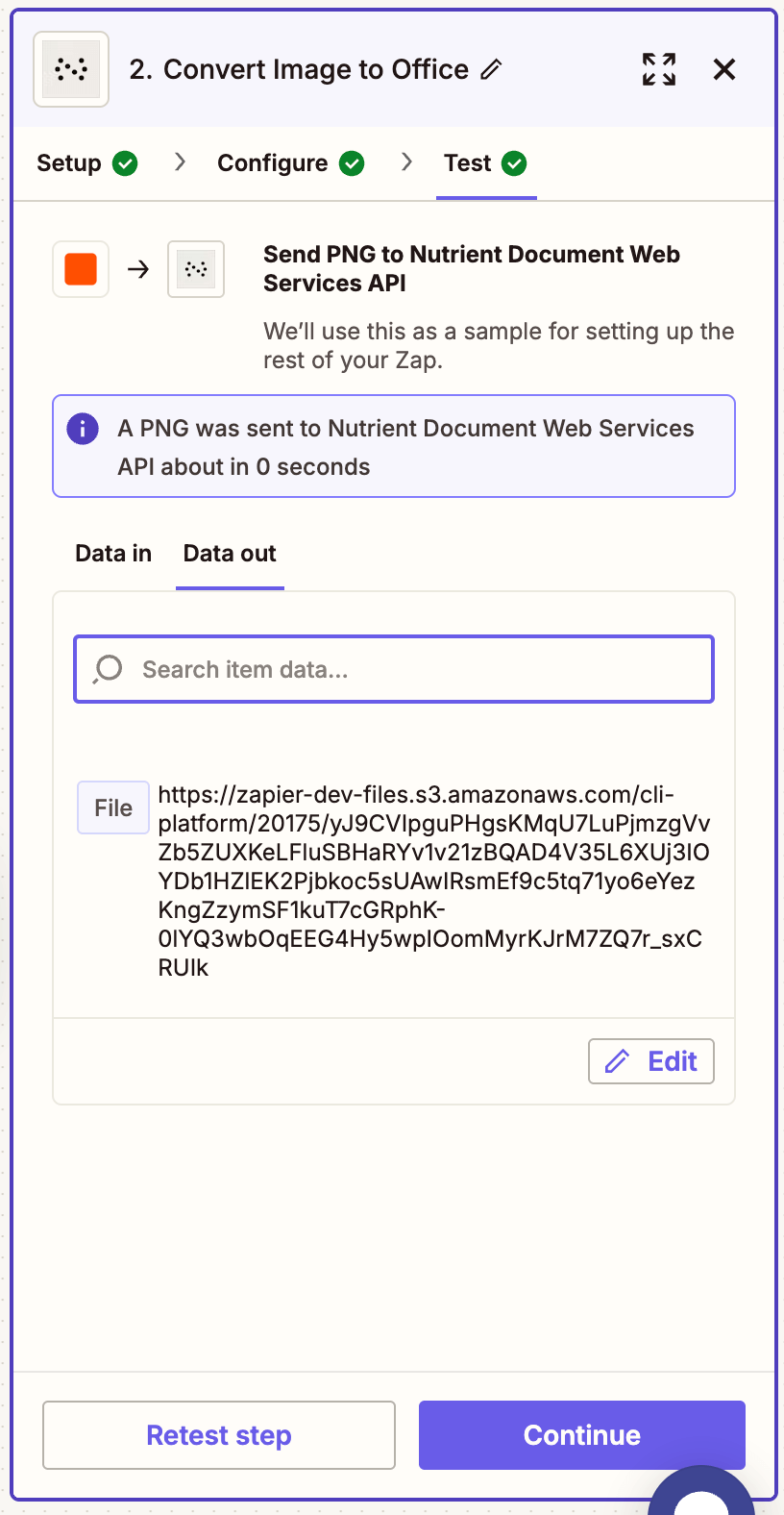 Test result confirming successful image-to-office conversion