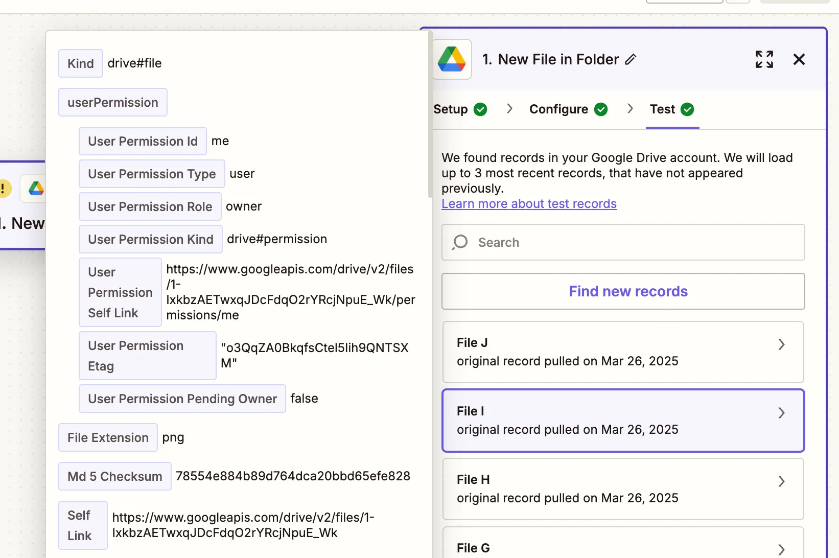 Test the trigger by selecting an image file from the folder