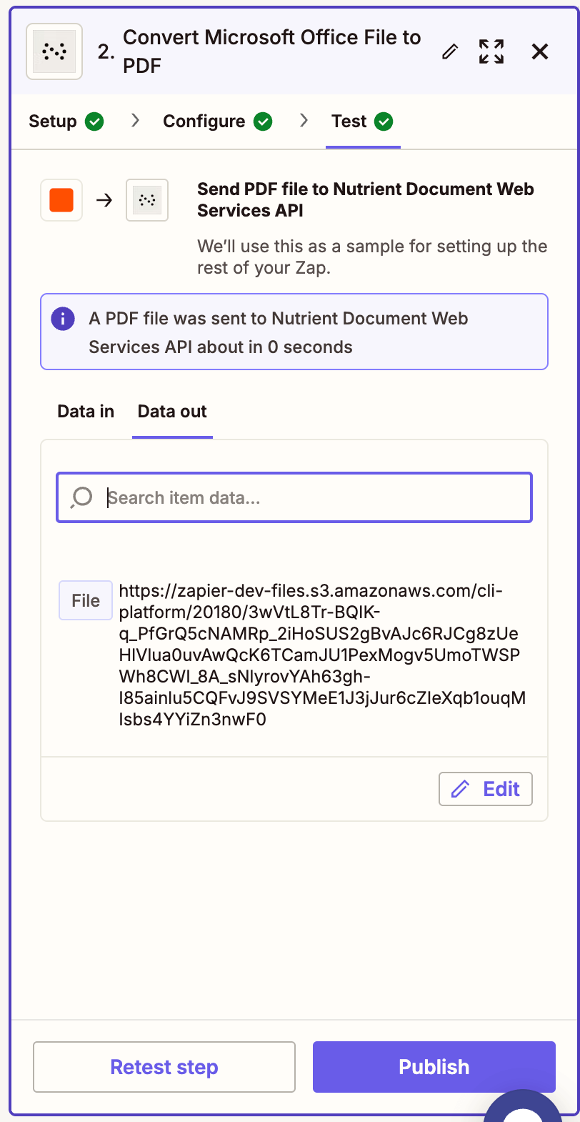 Run a test to verify the Office file was converted to PDF