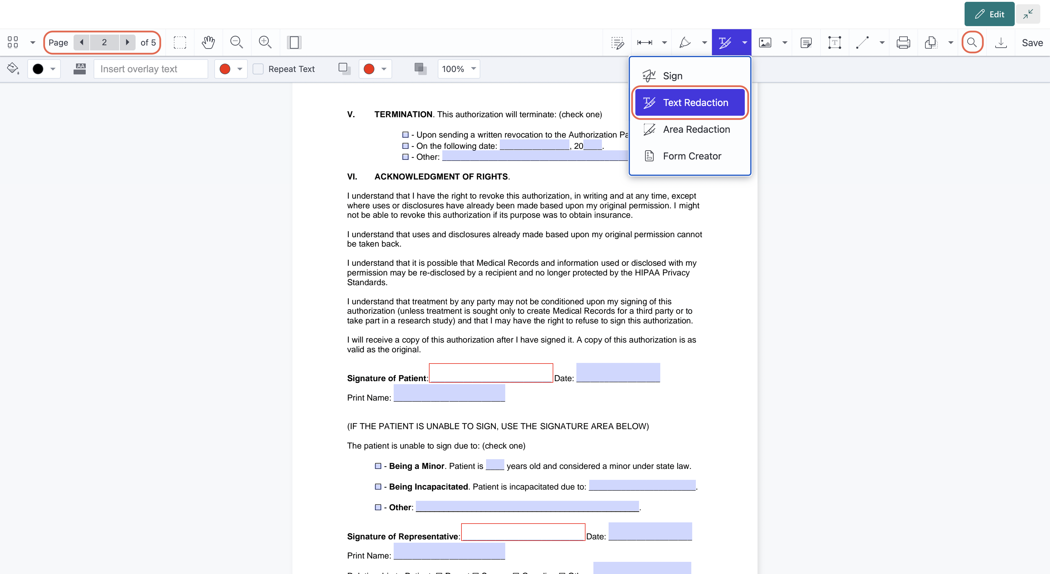 Text-redaction-and-page-navigation