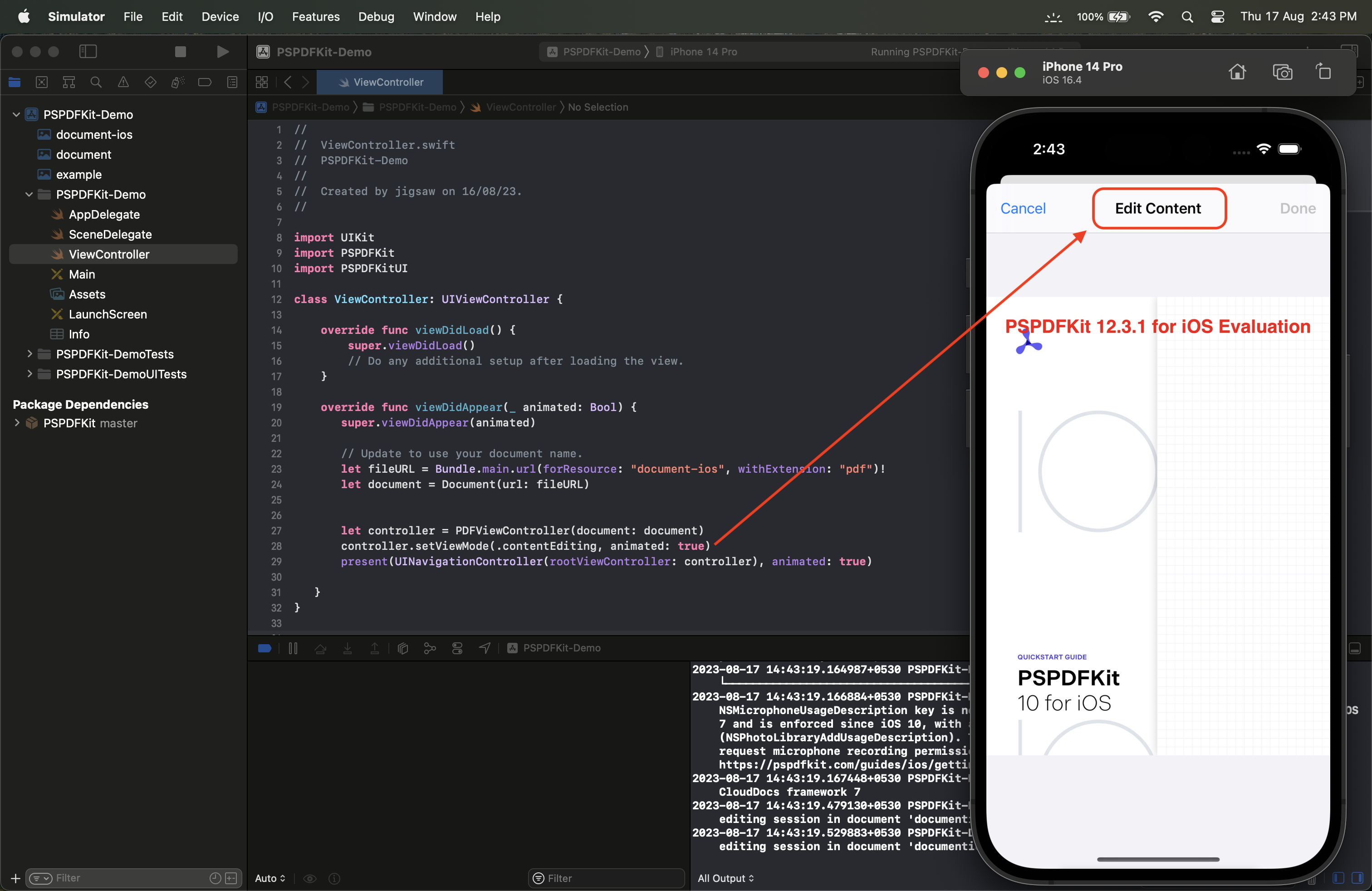 Image showing the working example on a simulator