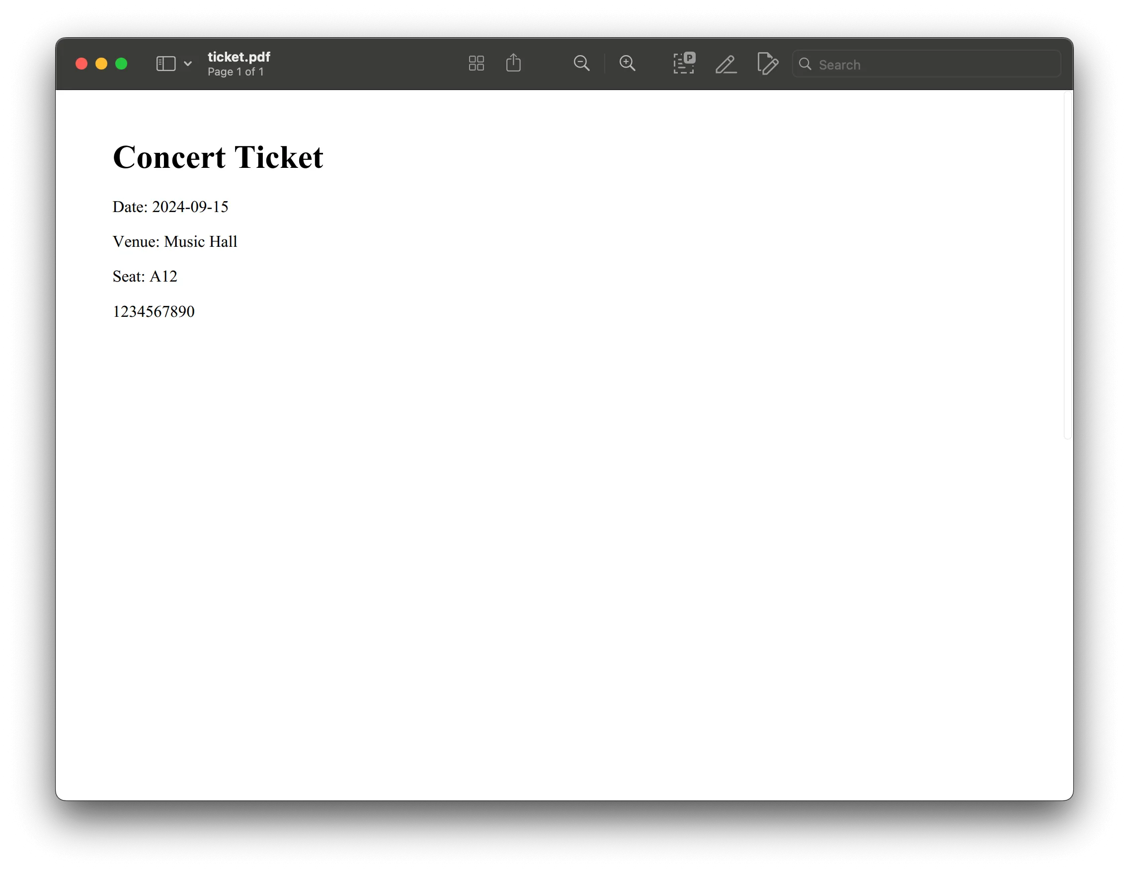Event ticket rendered as PDF from HTML