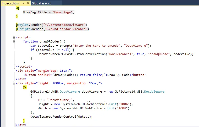 Index.cshtml with Draw QR code button added