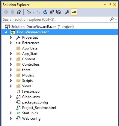 Project structure showing MVC folders and files