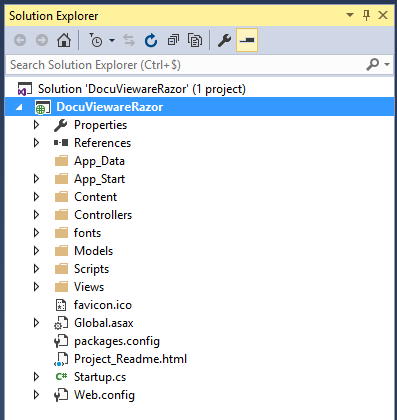Project structure showing MVC folders and files