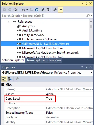 Copy Local property set to True in Properties window