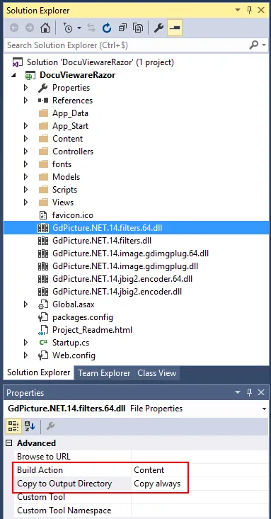 Extra library files with Build Action and Copy settings