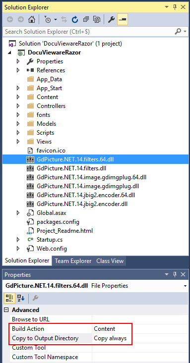 Extra library files with Build Action and Copy settings