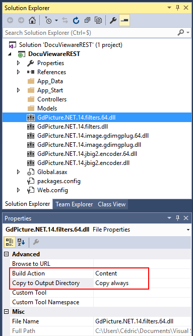 Build Action and Copy to Output Directory properties for DLL files