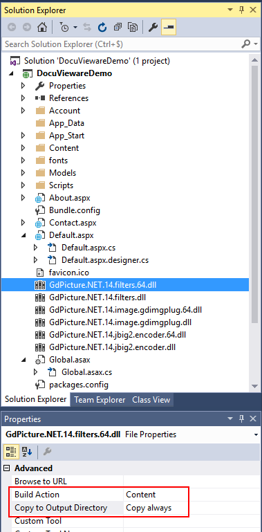 Build Action and Copy to Output Directory properties for DLL files