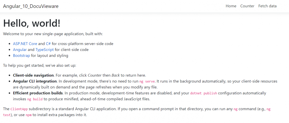 Default Angular application running in browser