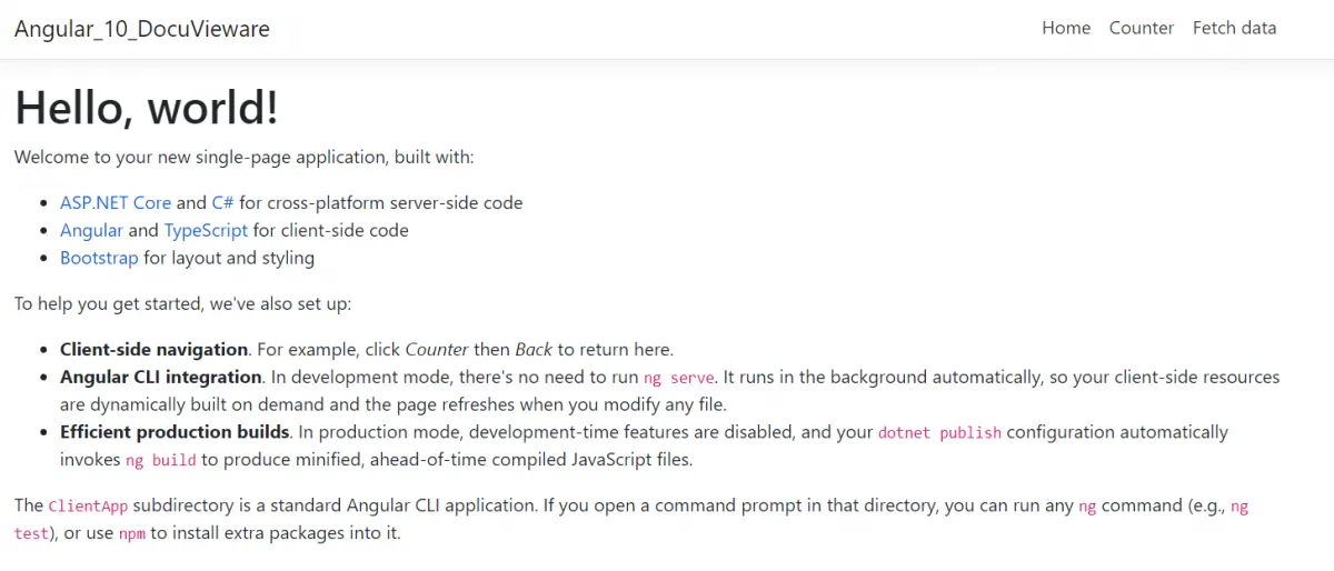 Default Angular application running in browser