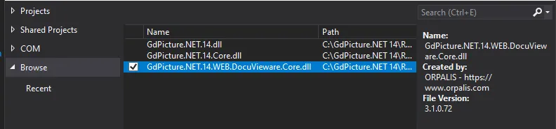 Project references with DocuVieware SDK added