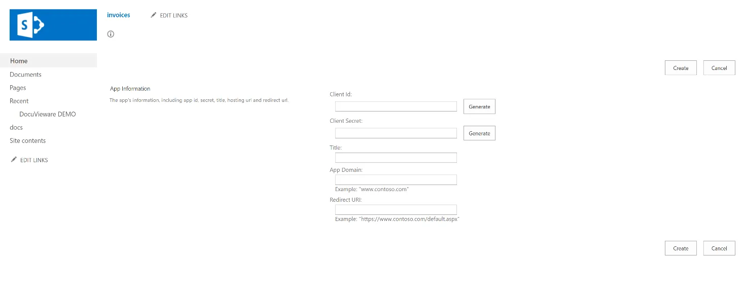 AppRegNew.aspx page for setting Client ID