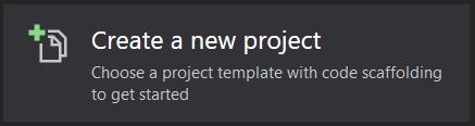 Visual Studio start window with Create a new project option