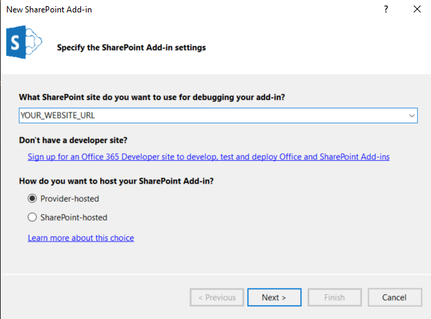 SharePoint Add-in settings dialog