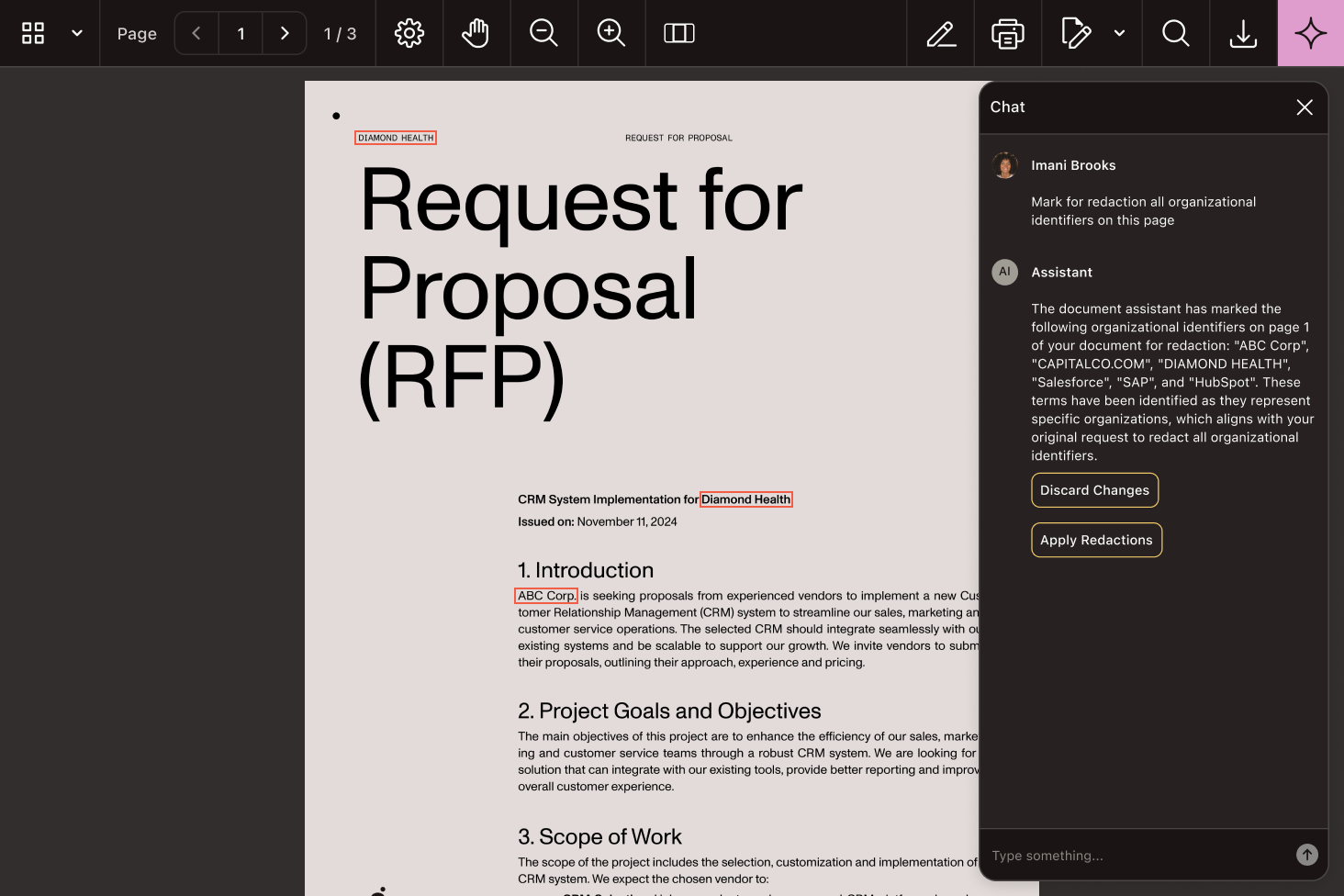 AI Assistant demo interface
